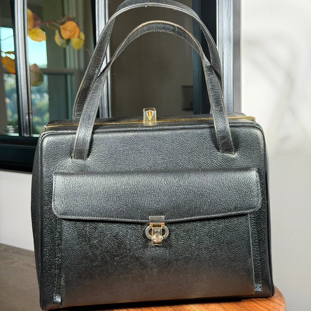 Vintage Black Structured Handbag – 1950s/1960s Style